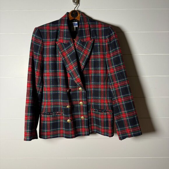 Vintage Pendleton 100% Virgin Wool Plaid Double Breasted Blazer Sz. 12 - Picture 1 of 9